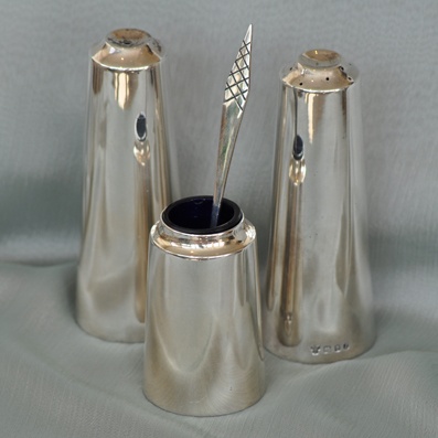 Art Deco Style Silver Condiment Set.   