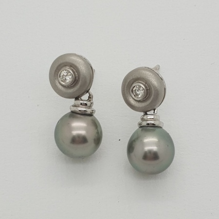 Diamond and Grey Cultured Pearl Drops