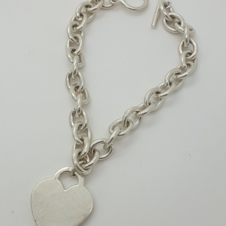 Silver Belcher Bracelet with Heart Drop