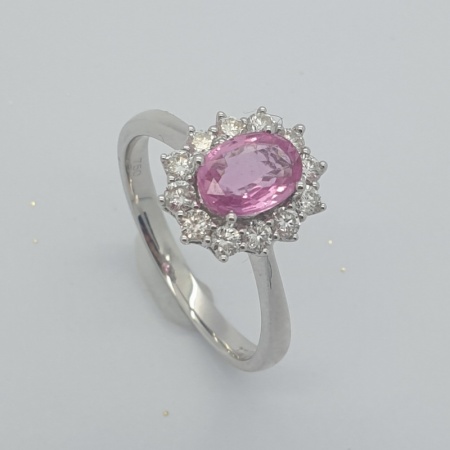 Oval Pink Sapphire Diamond Cluster Ring