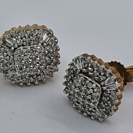 18ct Yellow Gold Square Vari Diamond Cluster Earrings 