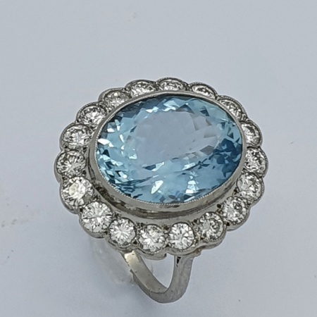 Platinum Aquamarine Diamond Cocktail Ring 