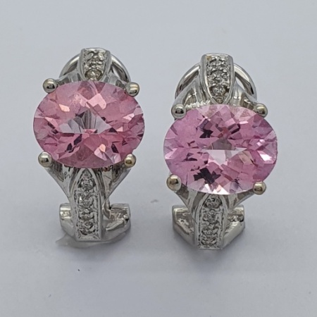 18ct WG Pink Sapphire Diamond Pierced Clip Earrings 
