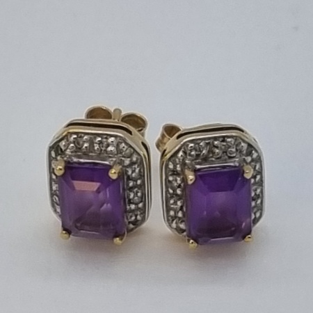 9ct Amethyst Diamond Earrings 