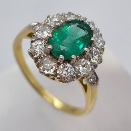 YG Oval Diamond and Emerald Ring