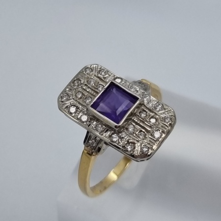 Amethyst Diamond Art Deco Ring