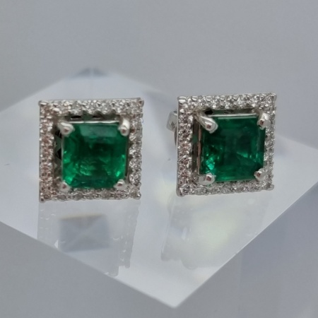 18ct WG Emerald and Diamond Studs
