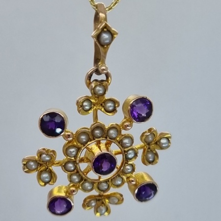 Victorian Amethyst Pearl Pendant 