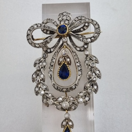 Edwardian Sapphire Diamond Pendant /Brooch