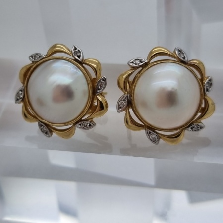 9ct Pearl and Diamond Pierced Studs