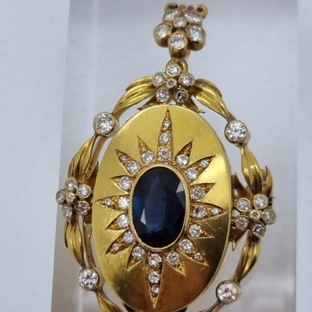 Antique Victorian Sapphire Diamond Pendant/Brooch 