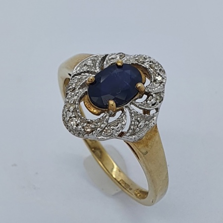 9ct YG Sapphire Diamond Ring