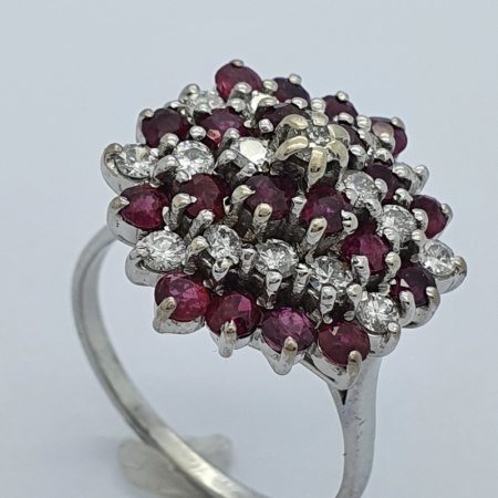 Ruby Diamond Cocktail Cluster Ring
