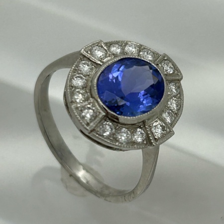 Platinum Tanzanite Diamond Halo Cross Ring