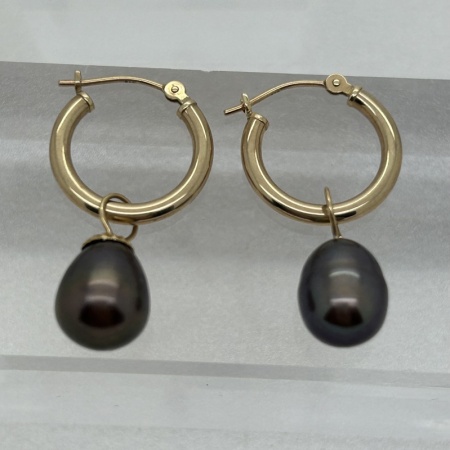 9ct Black Cultured Pearl Hoops