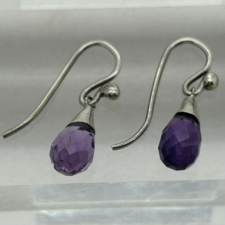 Silver Briolette Amethyst Drops