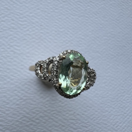 Green Amethyst and Diamond Halo Ring
