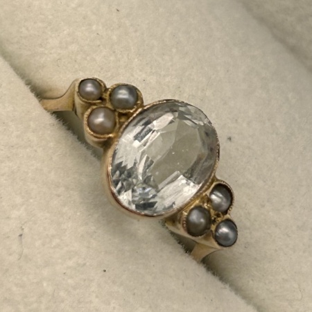 Aquamarine Seed Pearl Ring