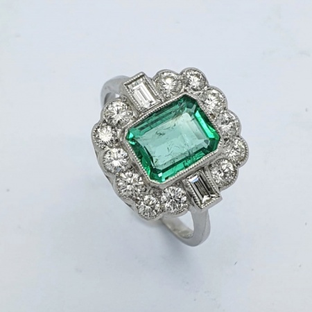 Platinum Emerald Diamond Cluster